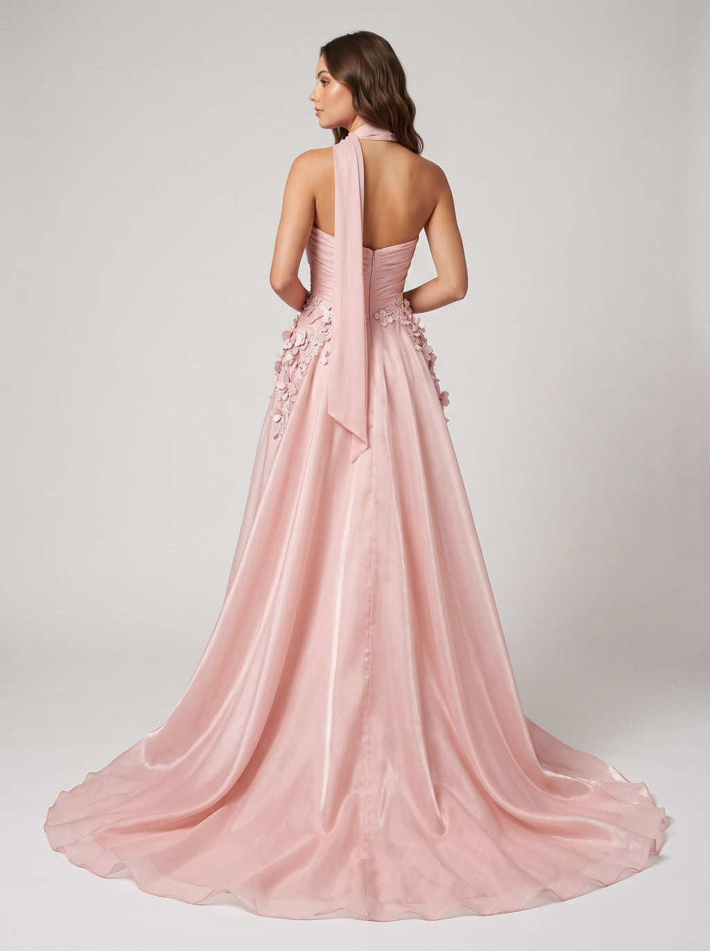 Petal Satin A-Line Sweetheart Back Zip Floor-Length Dress with 3D Florals