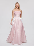 Petal Satin A-Line Straight Neck Backless Floor-Length Dress with Pleated Bodice