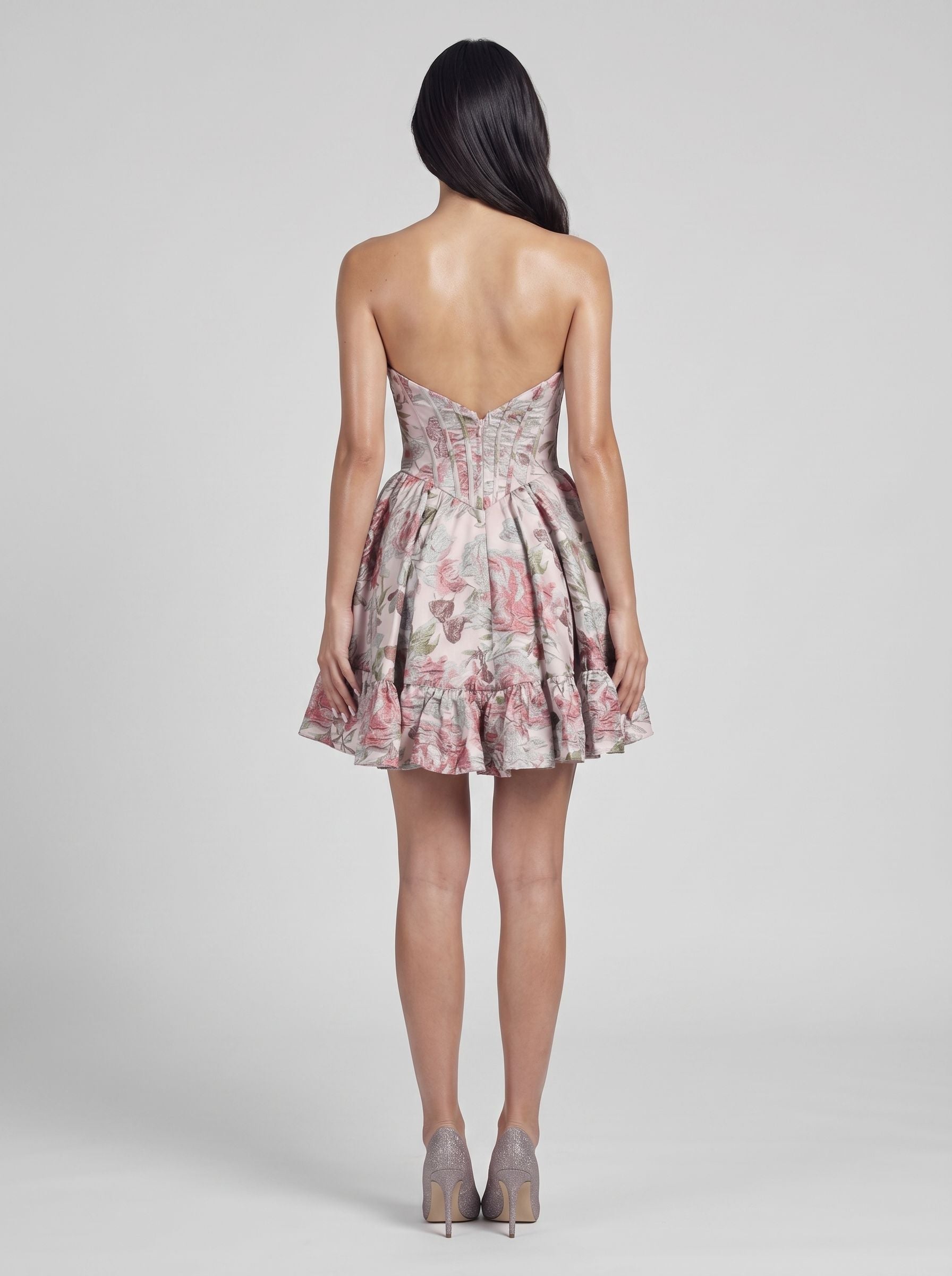 Pink Matte Satin A-Line Sweetheart Back Zip Short Dress with Ruffled Bodice