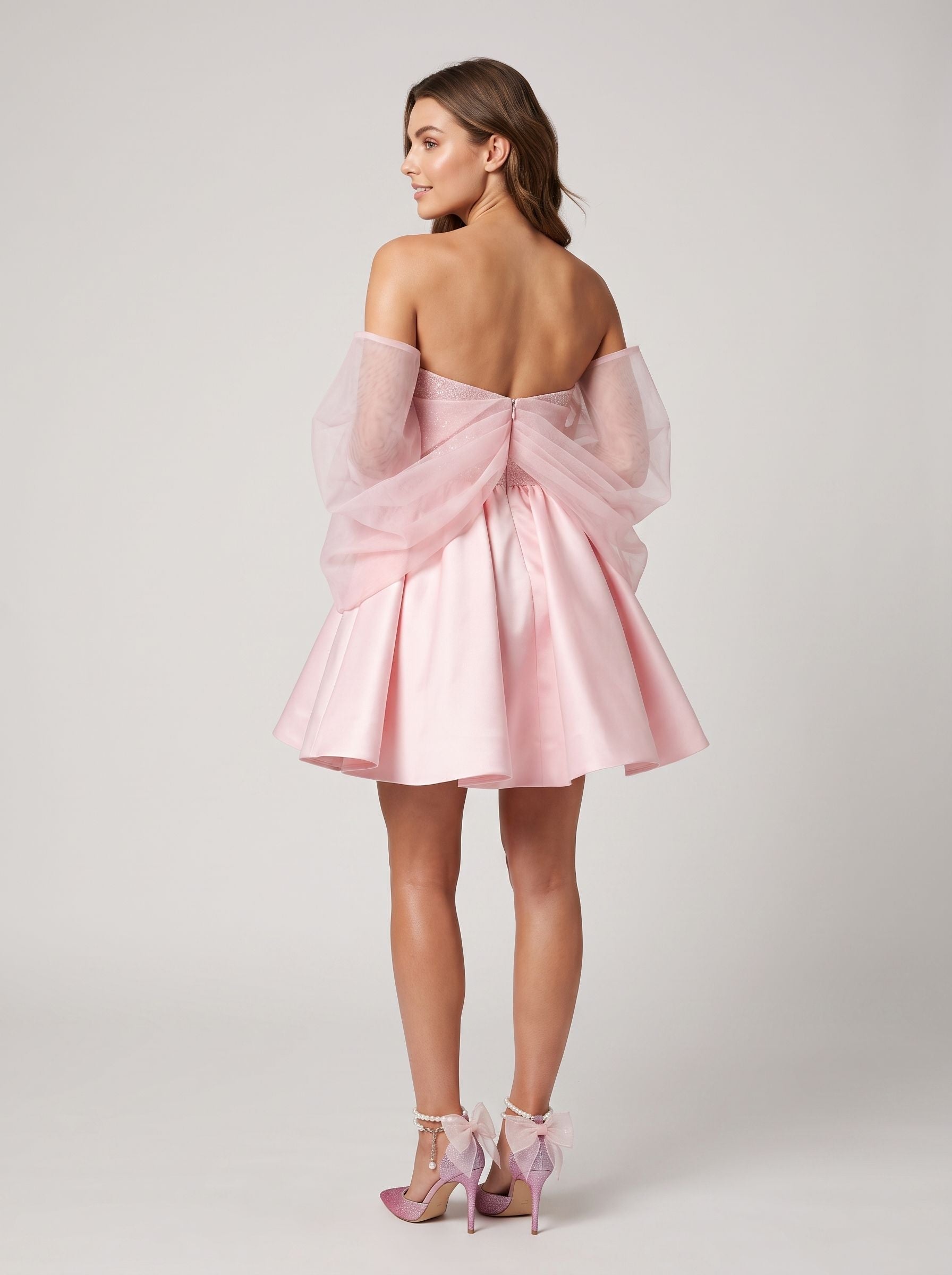 Petal Satin A-Line Sweetheart Bow Short Dress with Sequins
