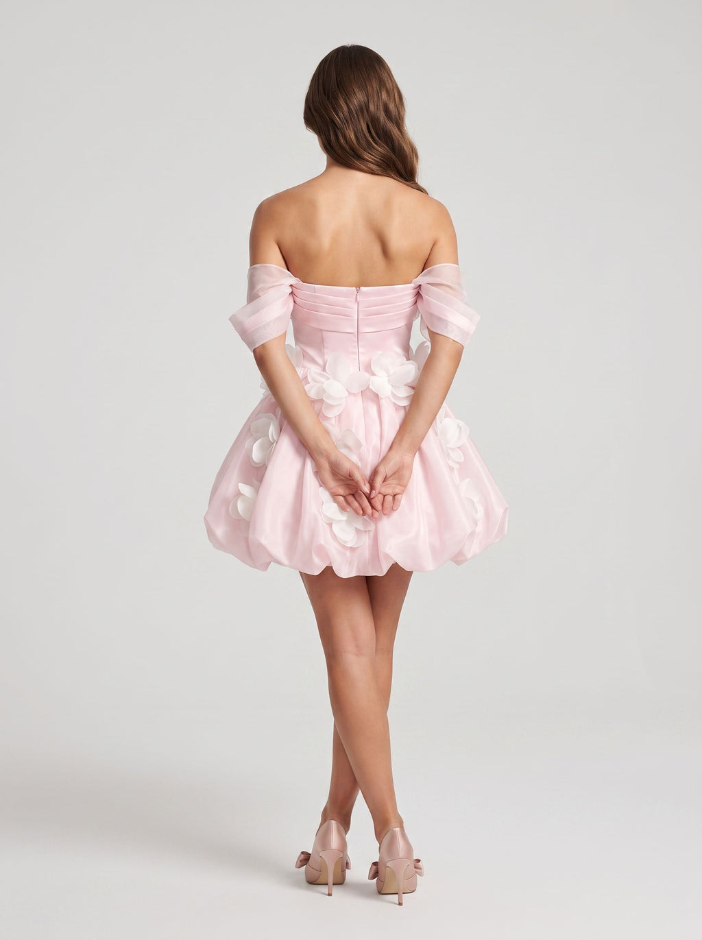 Blushing Pink Satin A-Line Sweetheart Back Zip Short Dress with Appliques