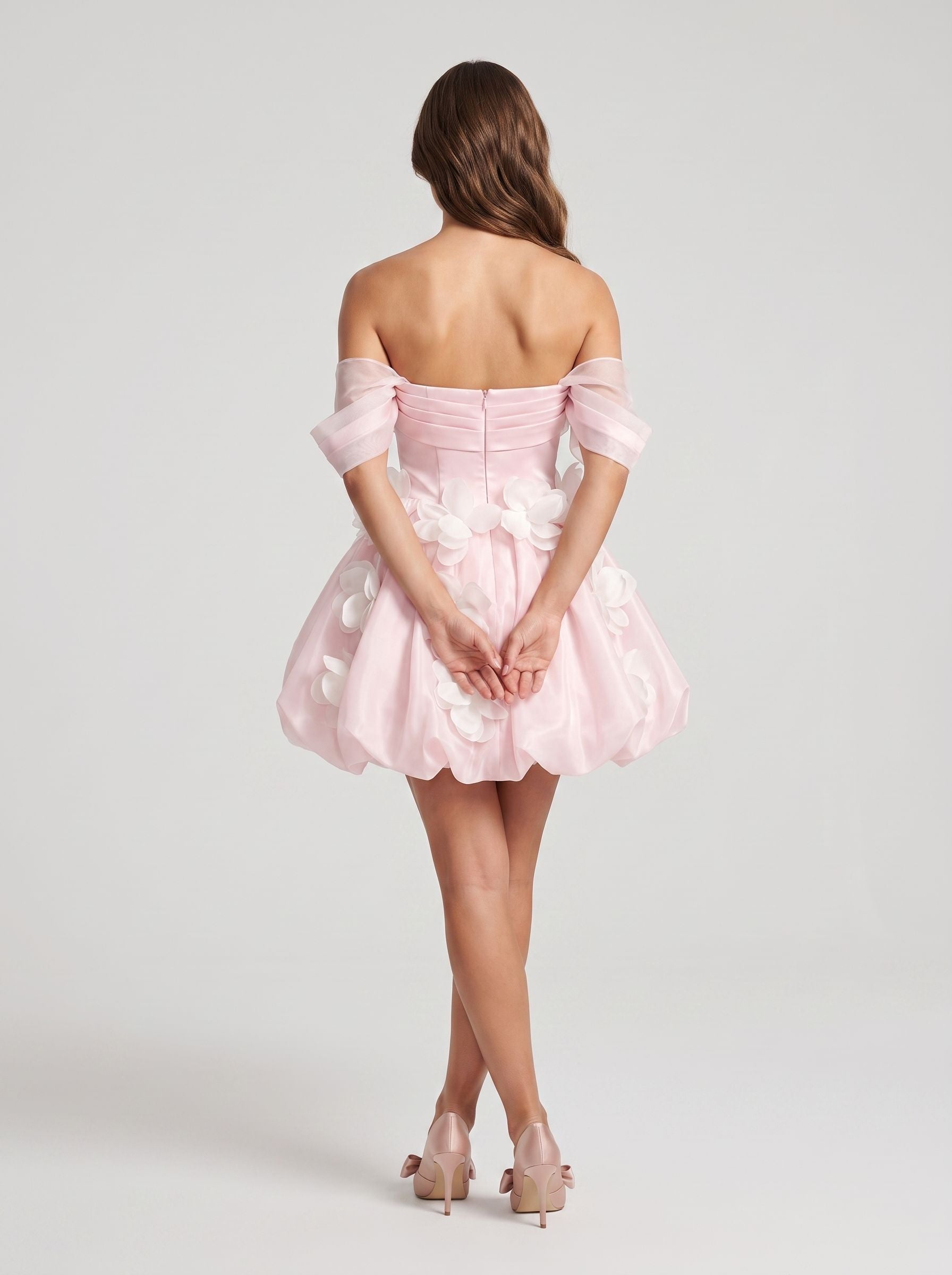 Blushing Pink Satin A-Line Sweetheart Back Zip Short Dress with Appliques