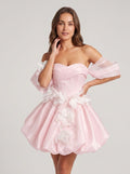 Blushing Pink Satin A-Line Sweetheart Back Zip Short Dress with Appliques