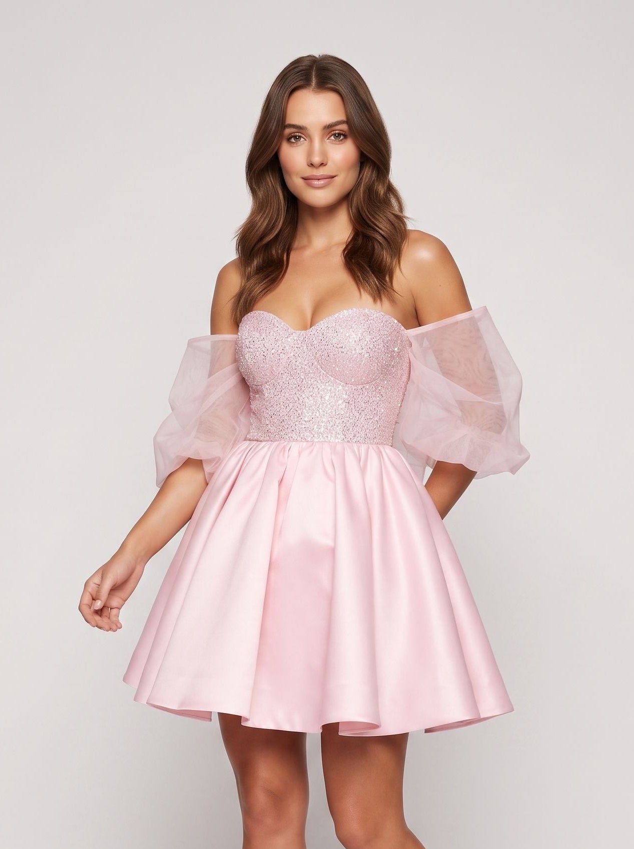 Petal Satin A-Line Sweetheart Bow Short Dress with Sequins