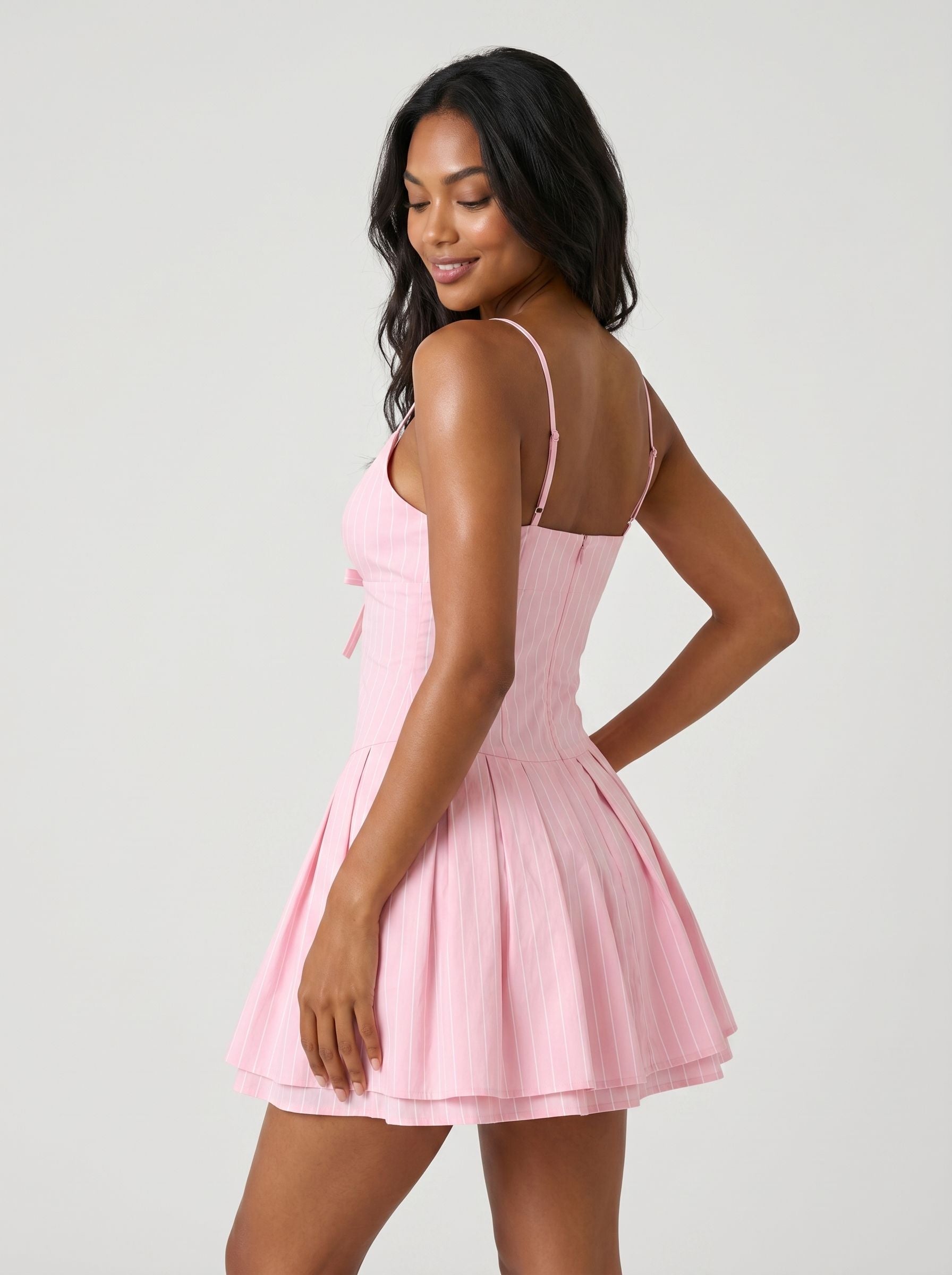 Petal Satin A-Line v-neck Back Zip Short Dress with Bow