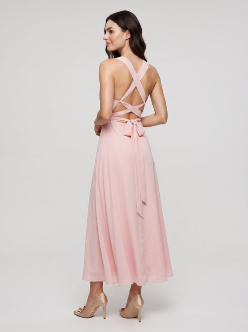Blushing Pink Satin A-Line Square Neck  Lace-up Short Dress with Pockets