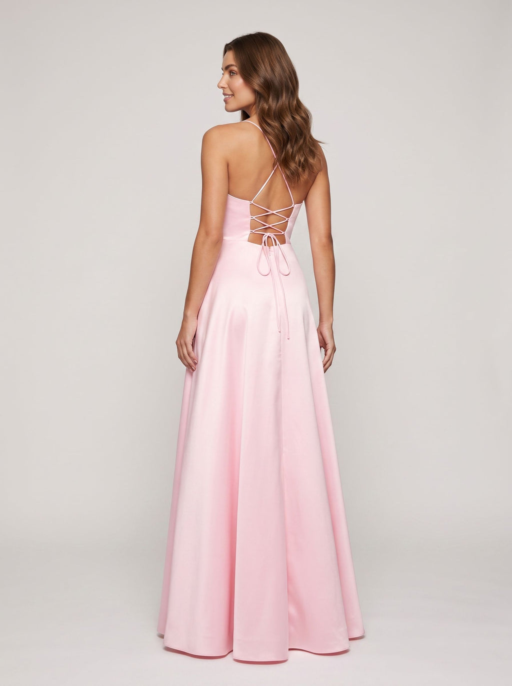 Petal Satin A-Line Straight Neck Backless Floor-Length Dress with Pleated Bodice