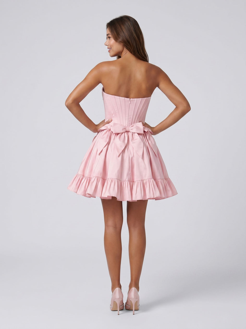Petal Satin A-Line Straight Neck Back Zip Short Dress with 3D Flowers