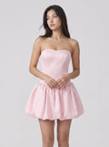 Petal Satin A-Line Straight Neck Criss-Cross Straps Short Dress with Structured Boning