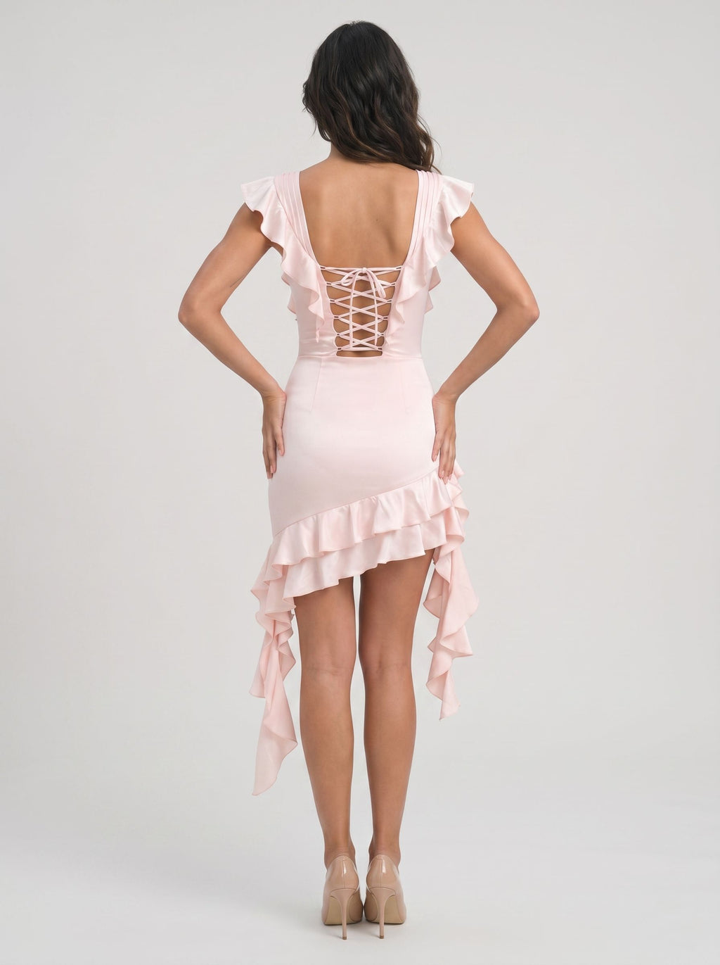 Petal Satin A-Line Sweetheart Lace-up Short Dress with Cascading Ruffles