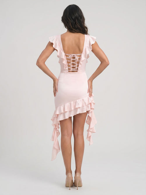Petal Satin A-Line Sweetheart Lace-up Short Dress with Cascading Ruffles