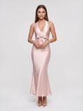 Petal Satin Mermaid Halter neckline Floor-Length Dress with Back Bow