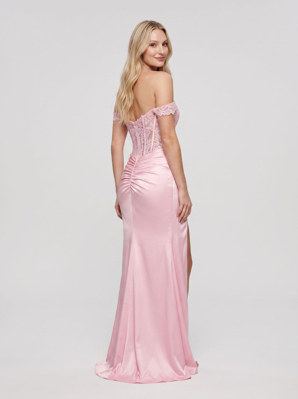 Petal Satin Mermaid Off-the-Shoulder Side Zip Floor-Length Dress with Side Split