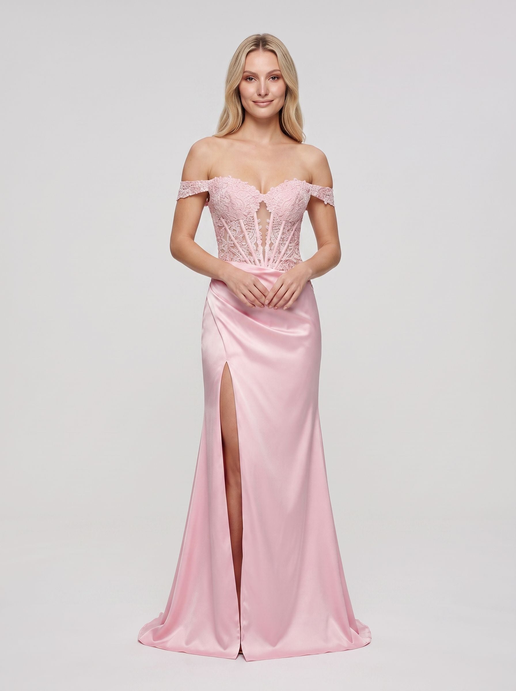 Petal Satin Mermaid Off-the-Shoulder Side Zip Floor-Length Dress with Side Split