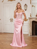 Petal Satin Mermaid Off-the-Shoulder Side Zip Floor-Length Dress with Side Split