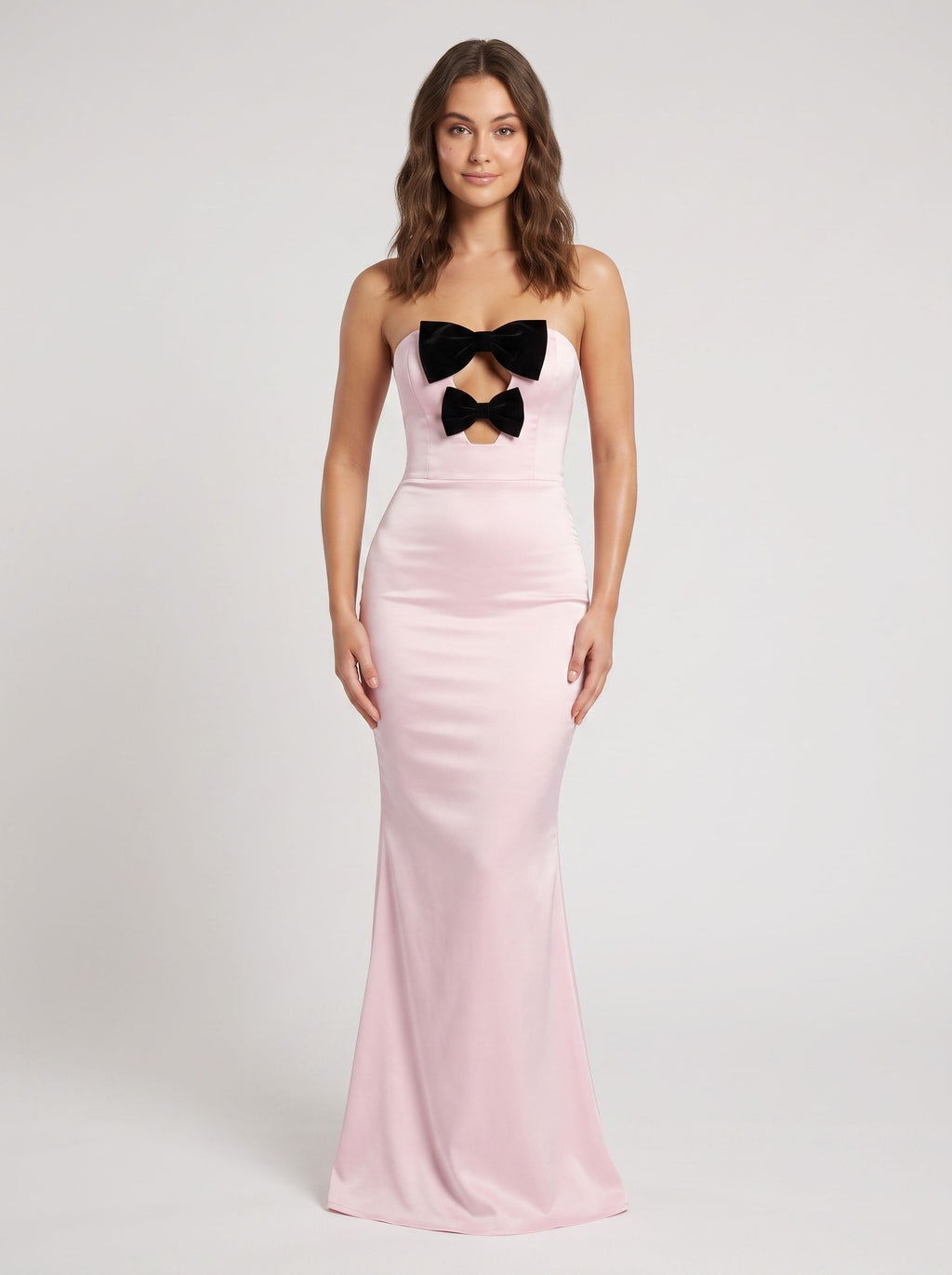 Petal Satin Mermaid Straight Neck Bow Floor-Length Dress