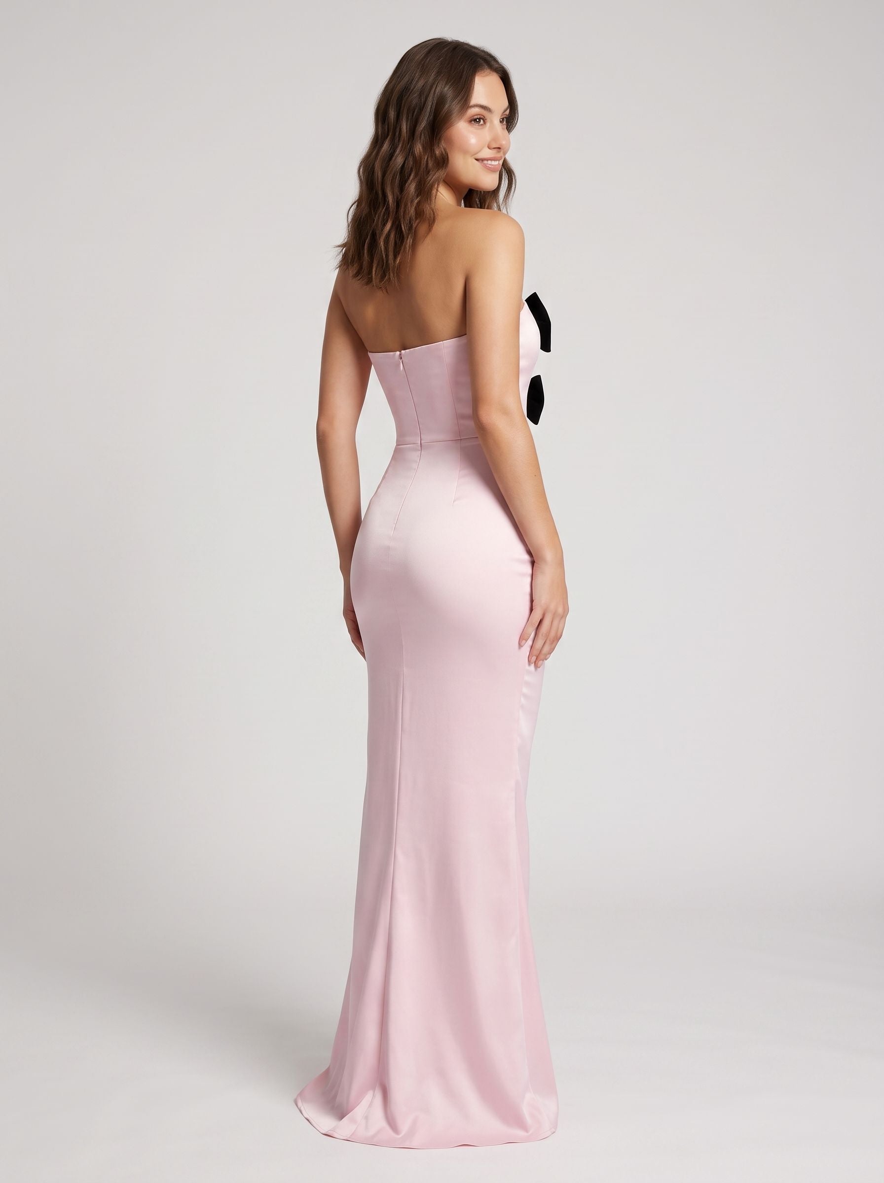 Petal Satin Mermaid Straight Neck Bow Floor-Length Dress