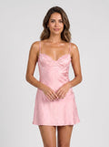 Petal Satin Sheath Sweetheart Bow Short Dress with Lace Trim