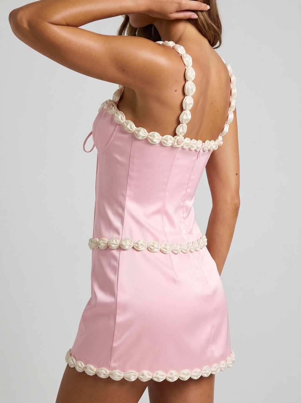 Petal Satin Column Sweetheart Back Zip Short Dress with Floral Appliques
