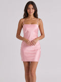 Petal Satin Sheath Straight Neck Lace-Up Short Dress with Bias Cut