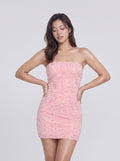 Petal Sequins Sheath/column Square Neck Back Zip Short Dress 