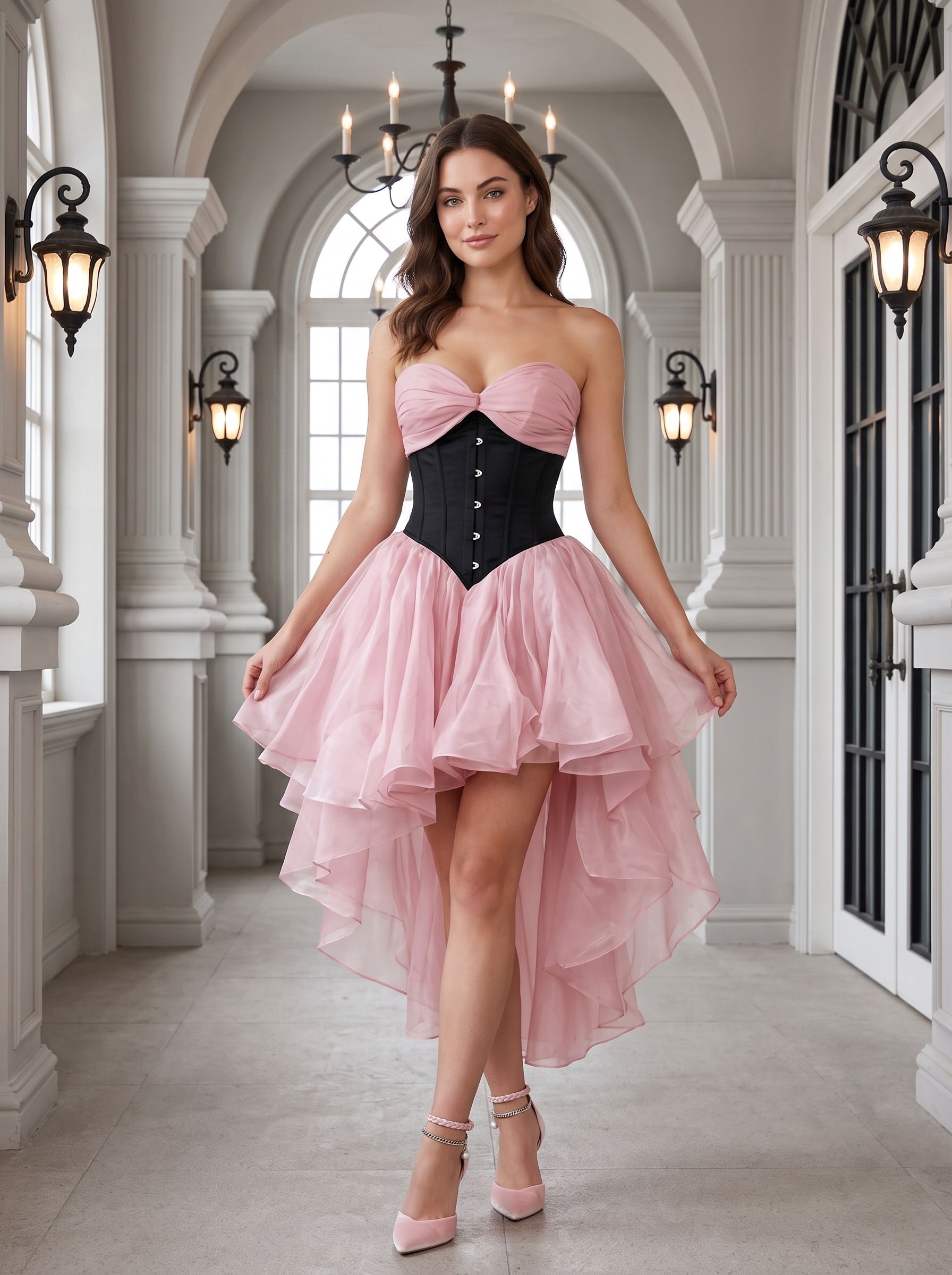 Petal Tulle A-Line Sweetheart Back Zip Asymmetrical Dress with Tiered Skirt