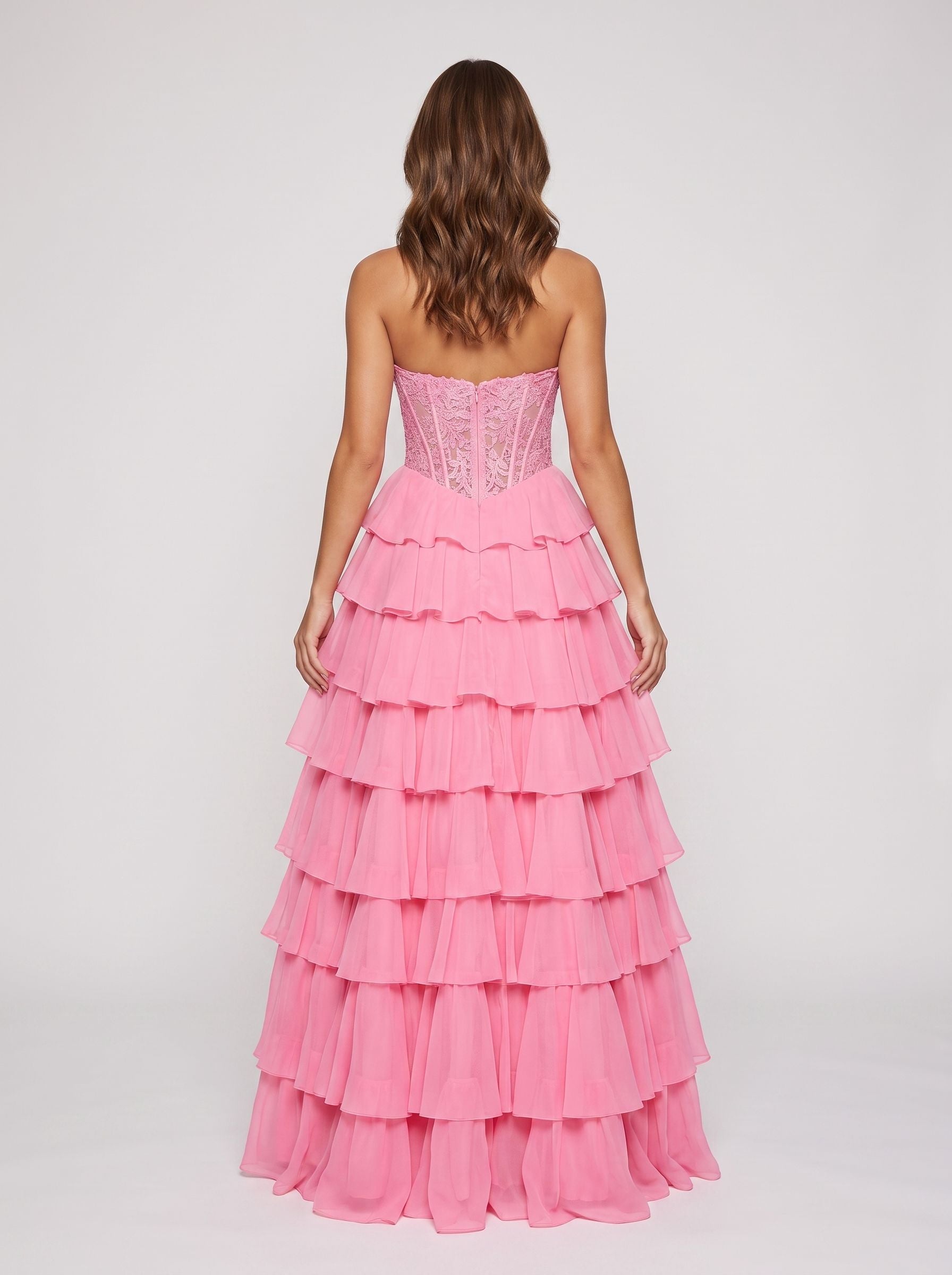 Petal Tulle A-Line Sweetheart Corset Back Floor-Length Dress with Appliques
