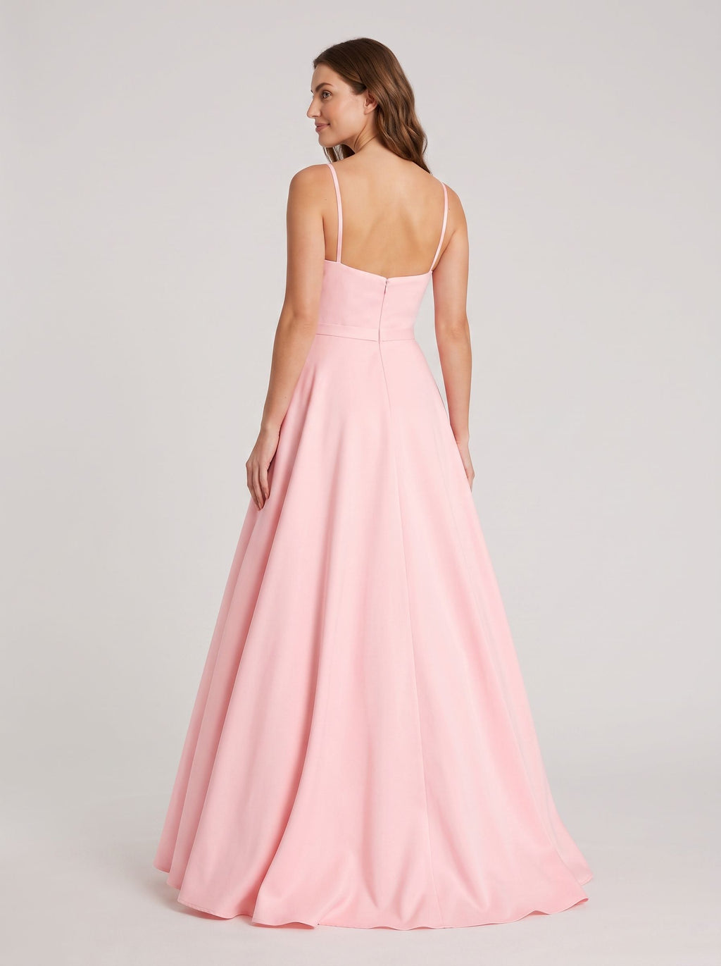 Petal Matte Satin A-Line V-Neck Back Zip Floor-Length Dress with Belted Waist