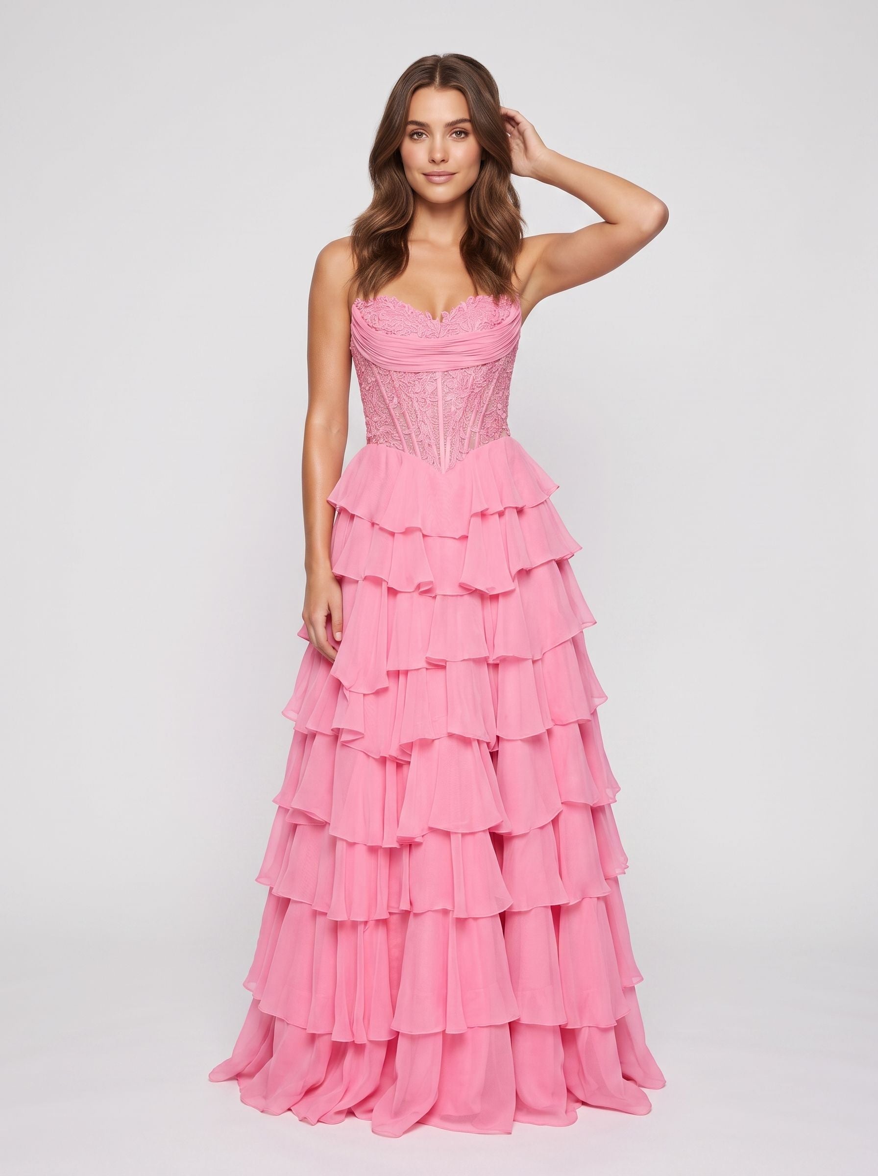 Petal Tulle A-Line Sweetheart Corset Back Floor-Length Dress with Appliques