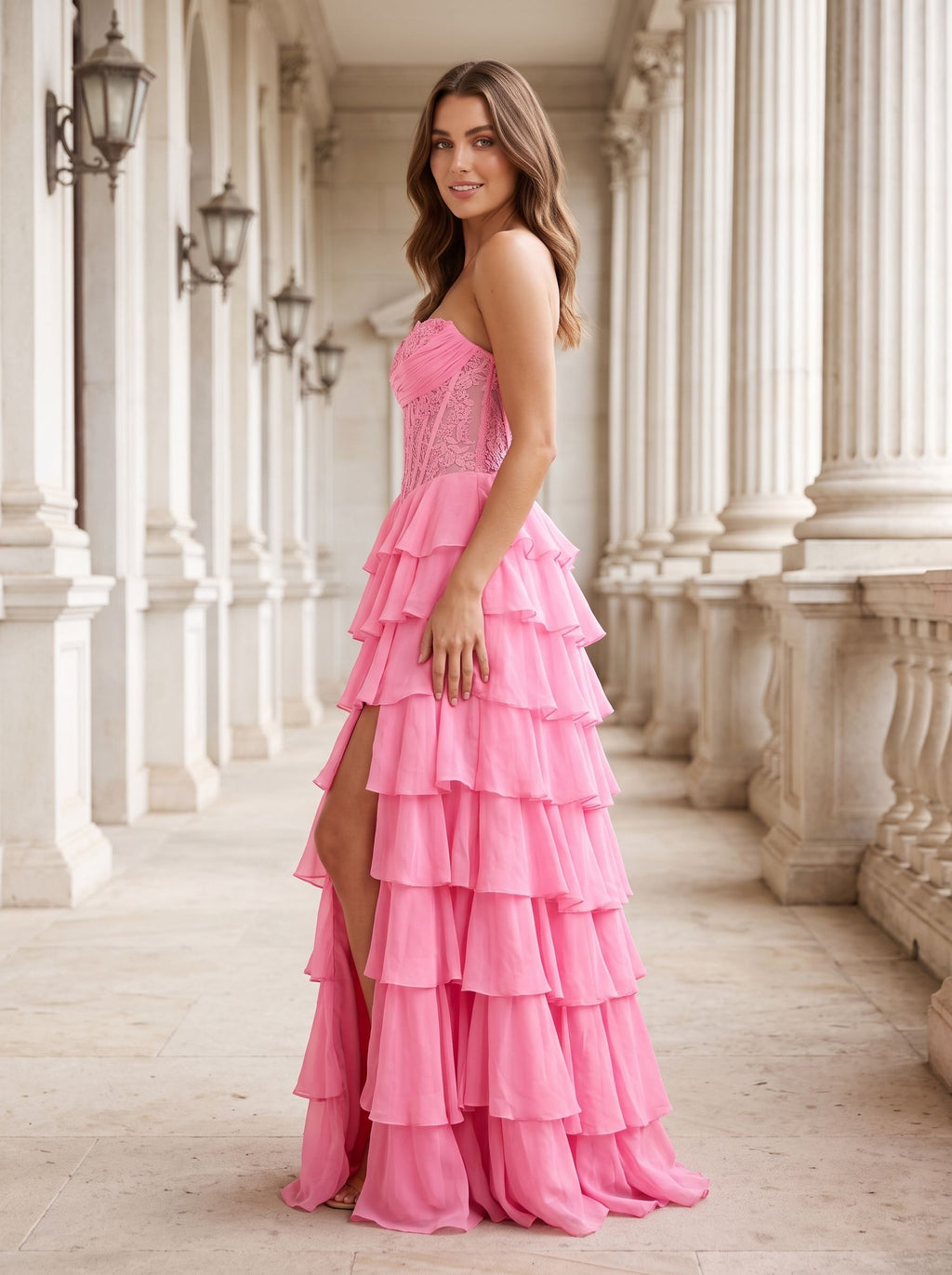 Petal Tulle A-Line Sweetheart Corset Back Floor-Length Dress with Appliques