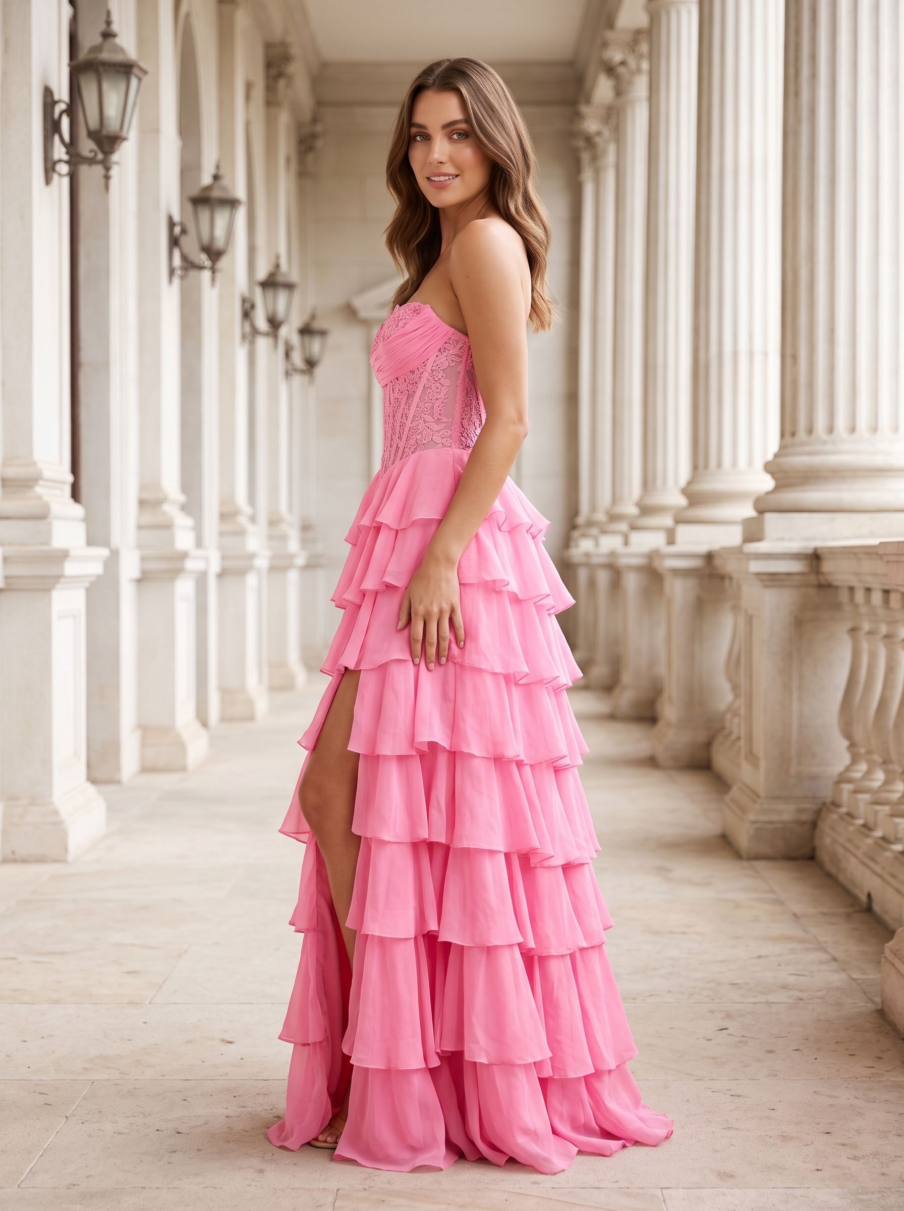 Petal Tulle A-Line Sweetheart Corset Back Floor-Length Dress with Appliques