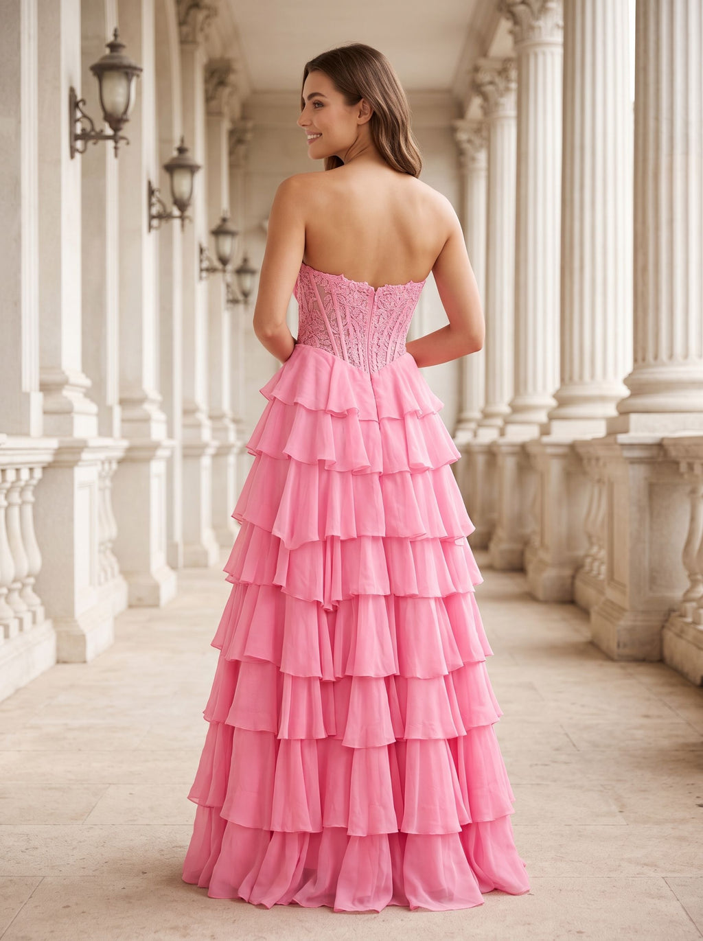 Petal Tulle A-Line Sweetheart Corset Back Floor-Length Dress with Appliques