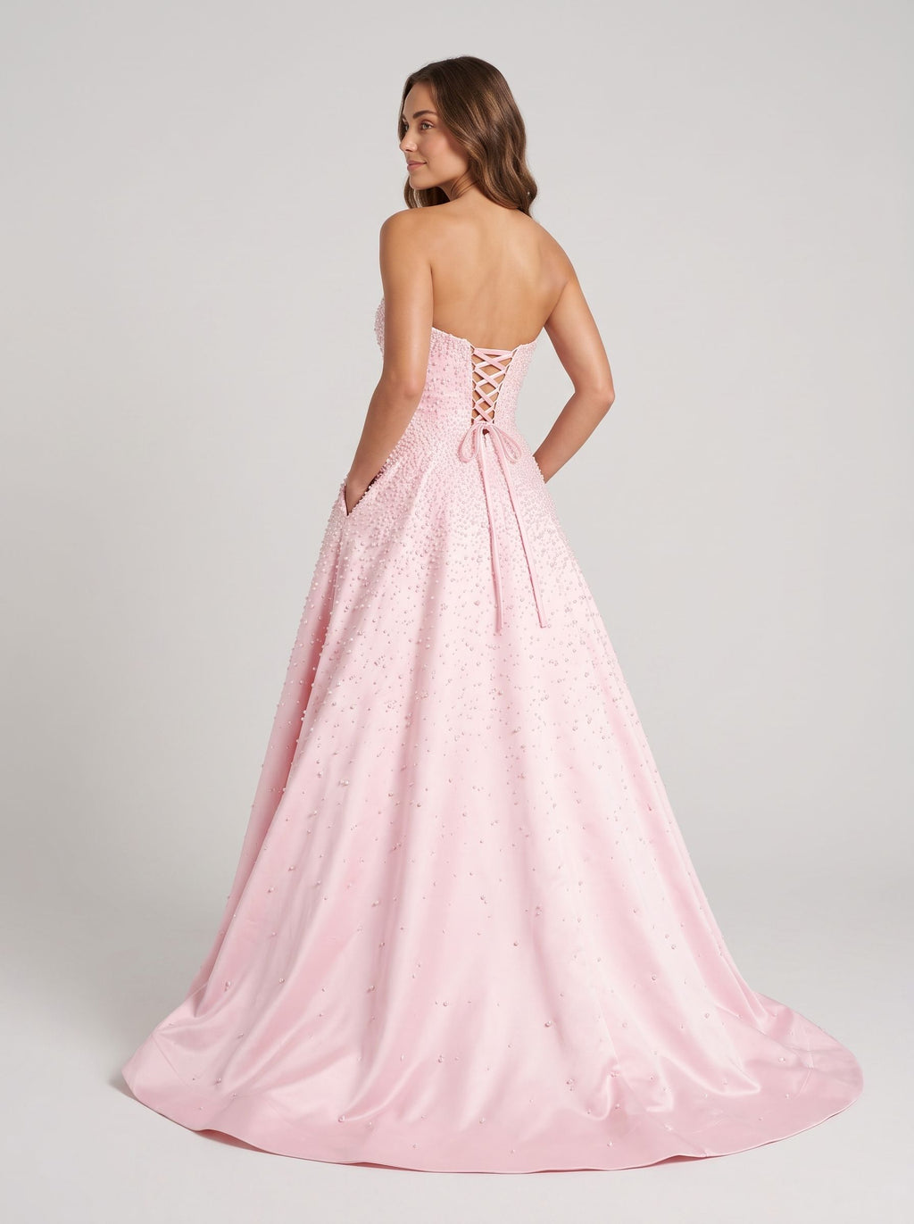 Petal Satin A-Line Sweetheart Criss-Cross Straps Floor-Length Dress with Pearls