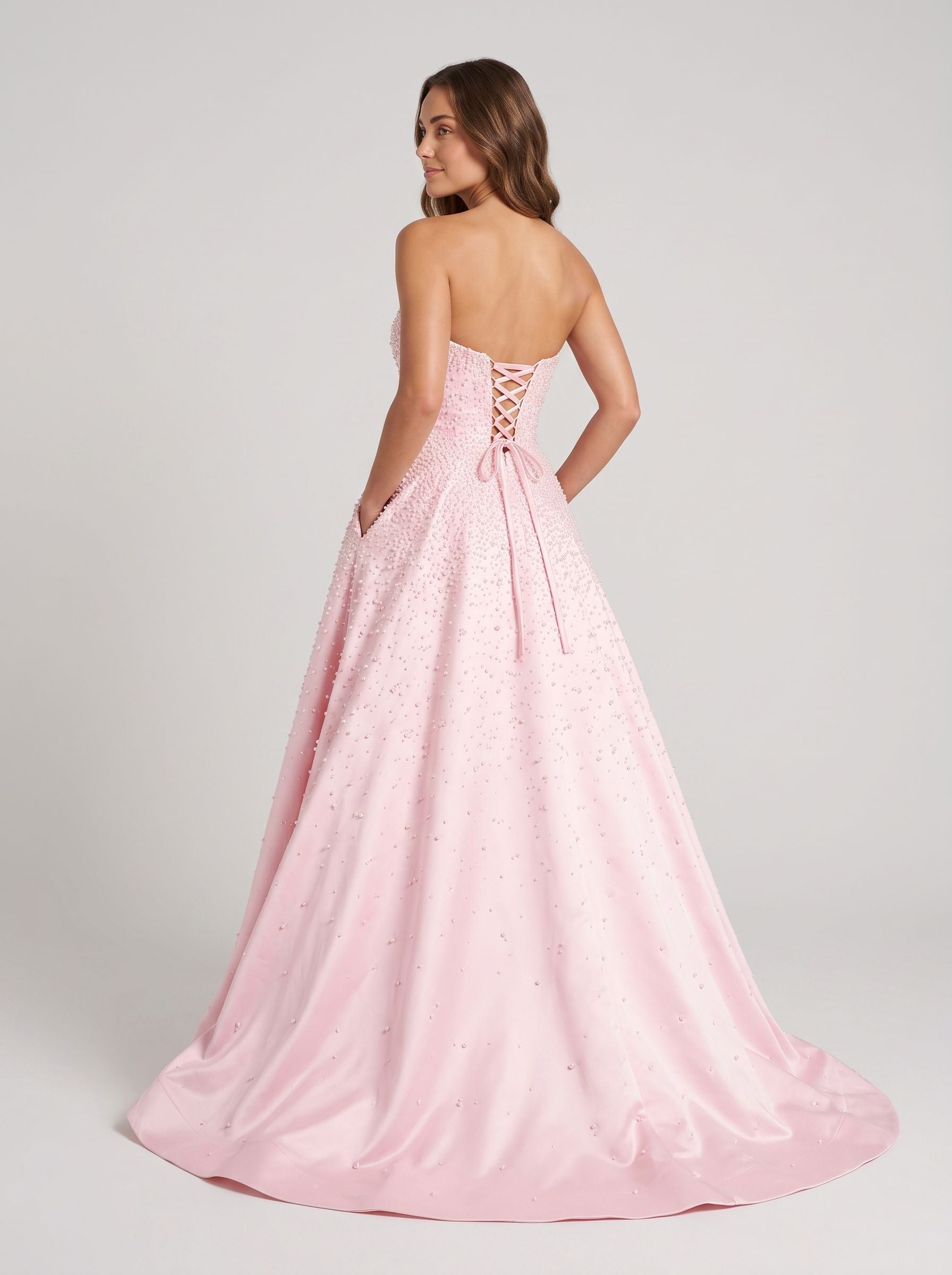 Petal Satin A-Line Sweetheart Criss-Cross Straps Floor-Length Dress with Pearls