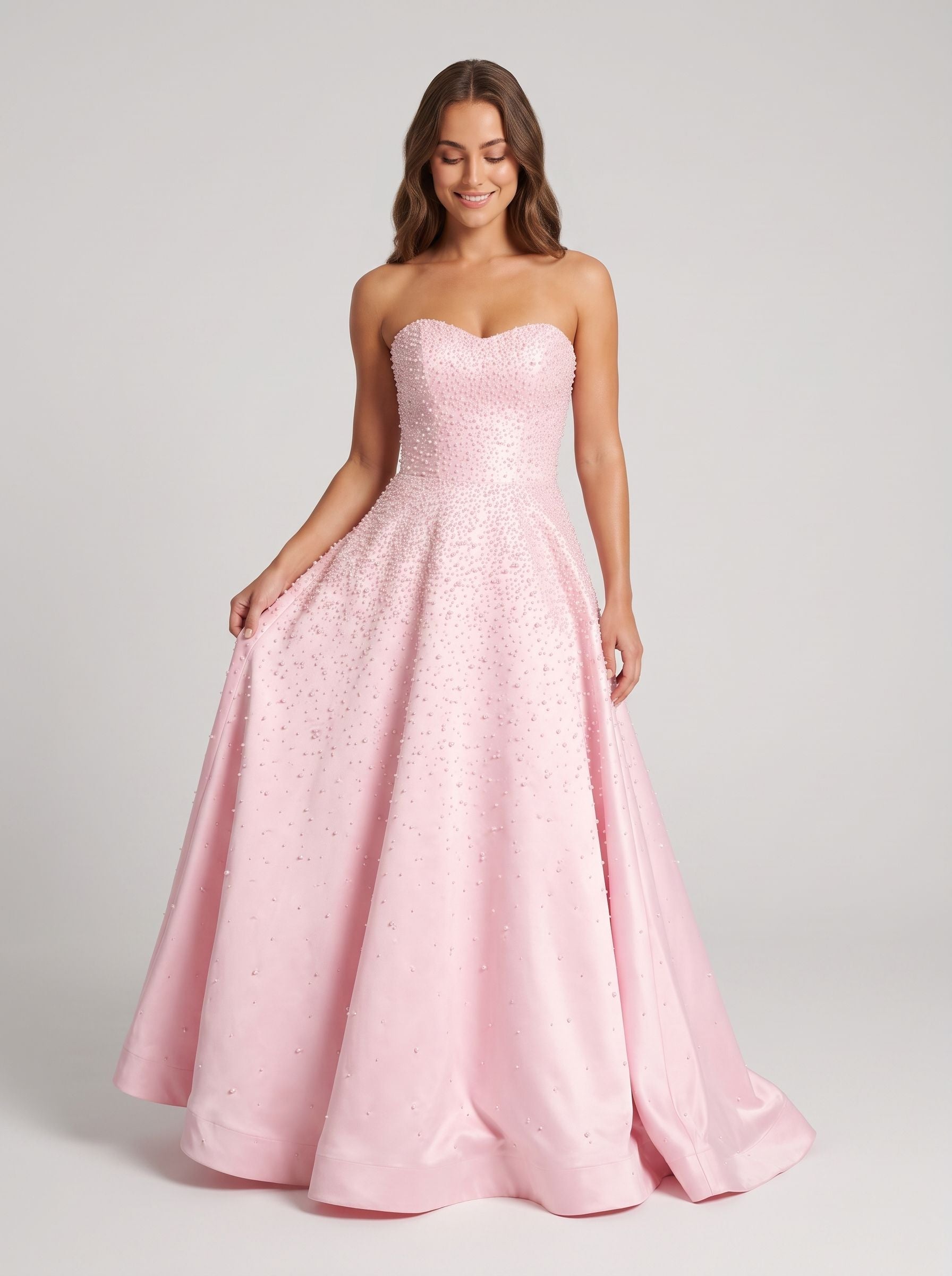 Petal Satin A-Line Sweetheart Criss-Cross Straps Floor-Length Dress with Pearls