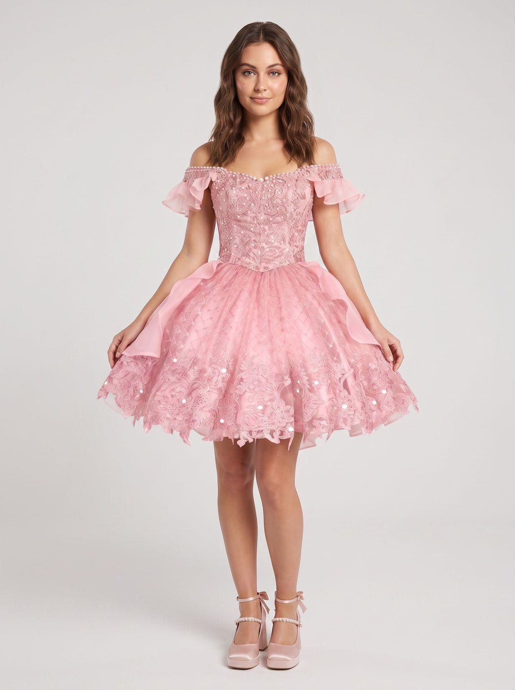 Petal Tulle A-Line Off-the-Shoulder Lace-up Short Dress with Beading