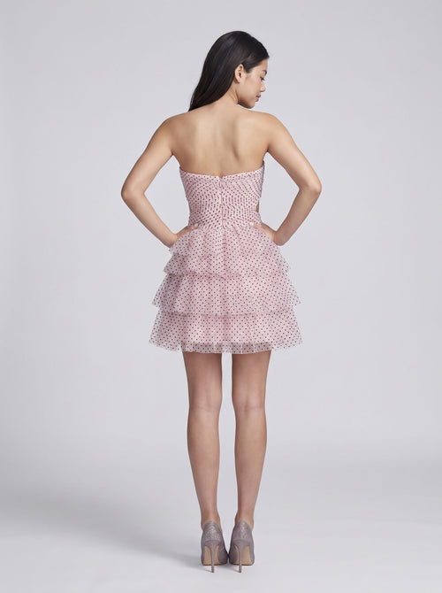 Pink Tulle A-Line Sweetheart Back Zip Short Dress with Bow