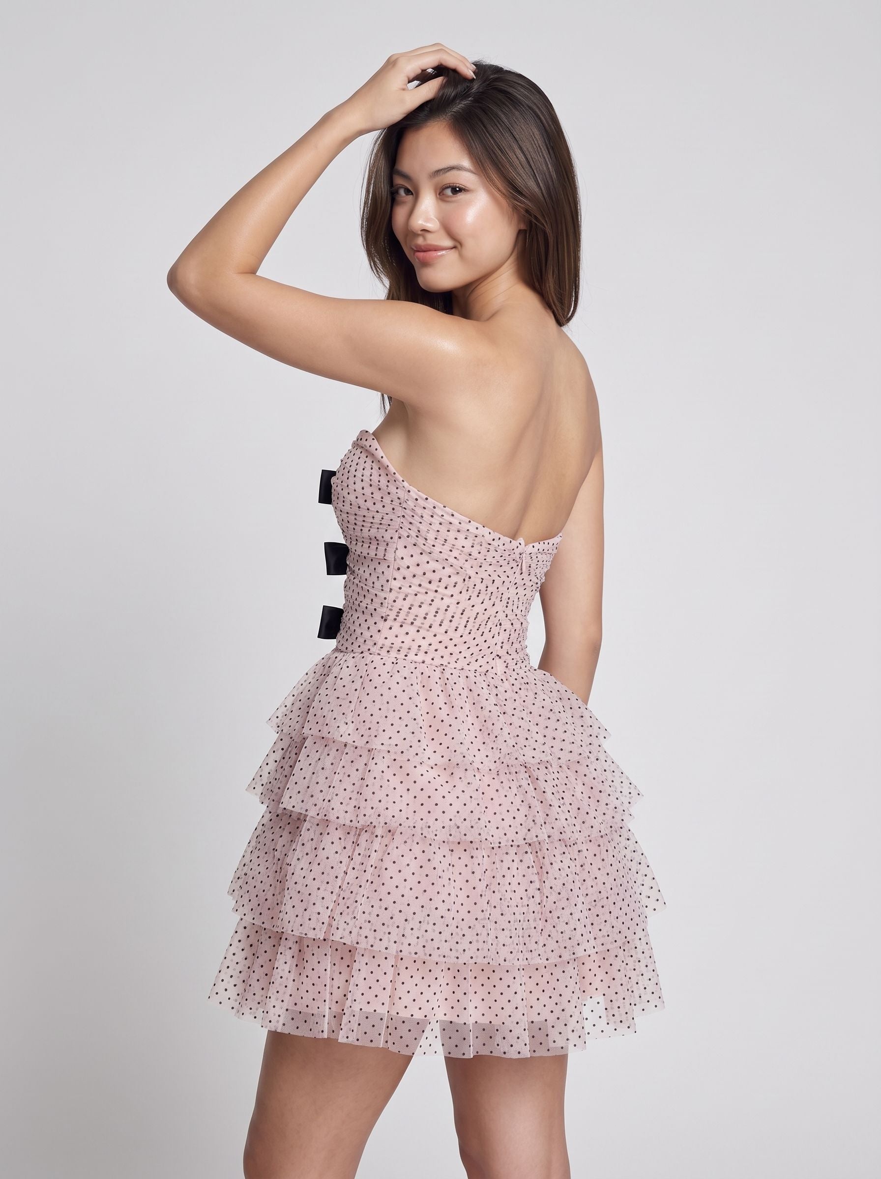 Pink Tulle A-Line Sweetheart Back Zip Short Dress with Bow