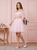 Petal Tulle A-Line Sweetheart Lace-Up Short Dress with Sequins