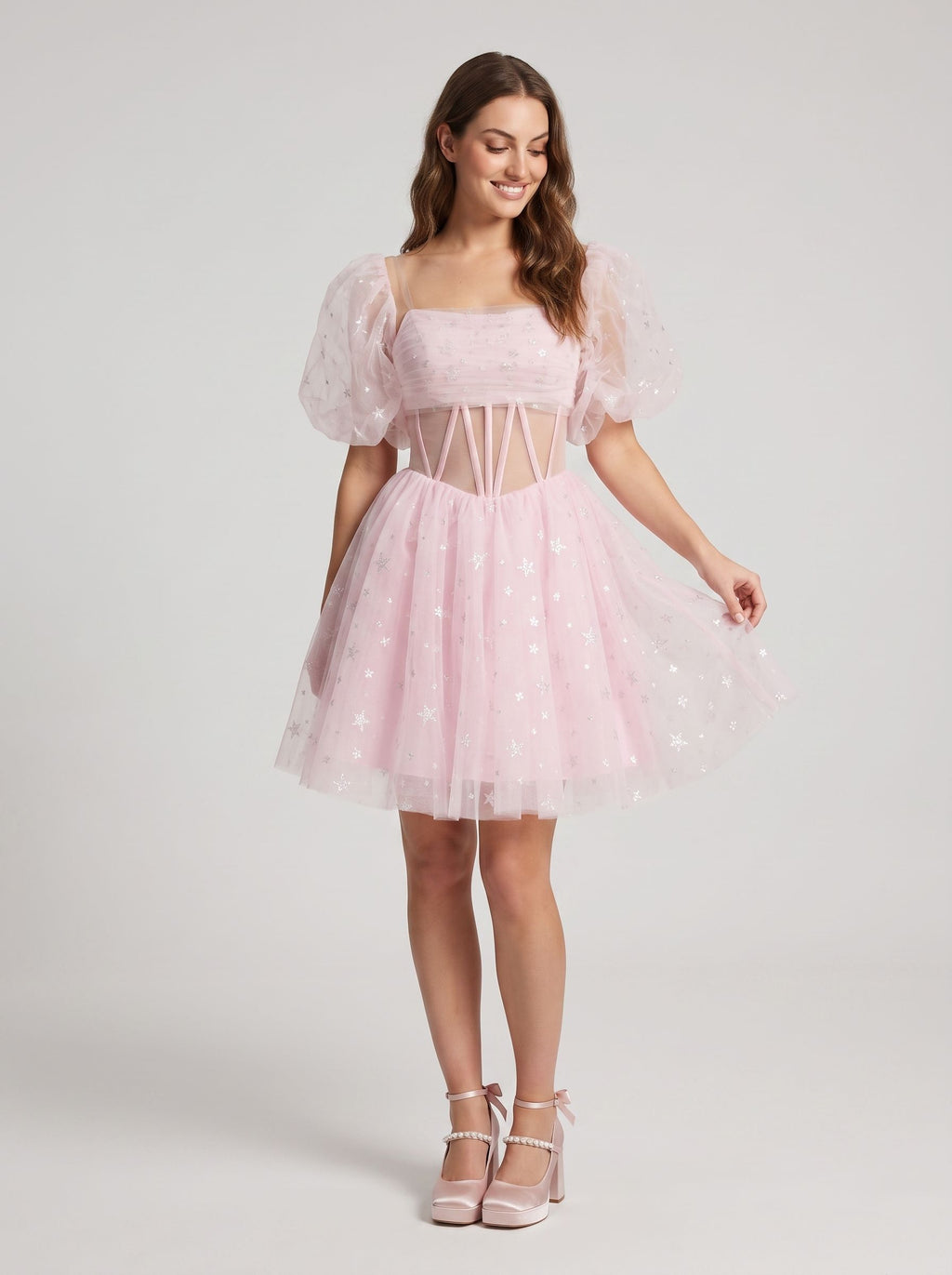 Petal Tulle A-Line Sweetheart Lace-Up Short Dress with Sequins