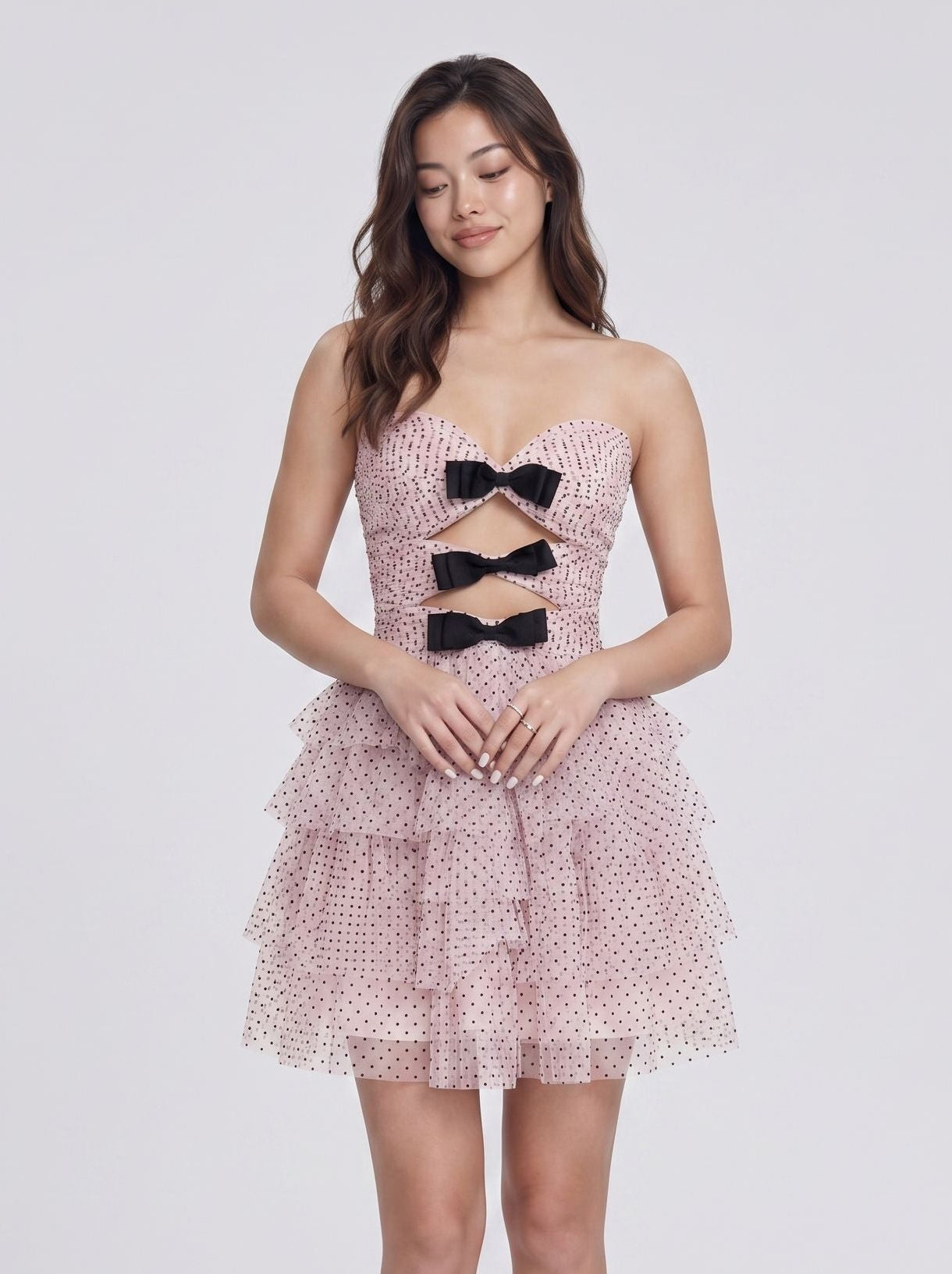 Pink Tulle A-Line Sweetheart Back Zip Short Dress with Bow