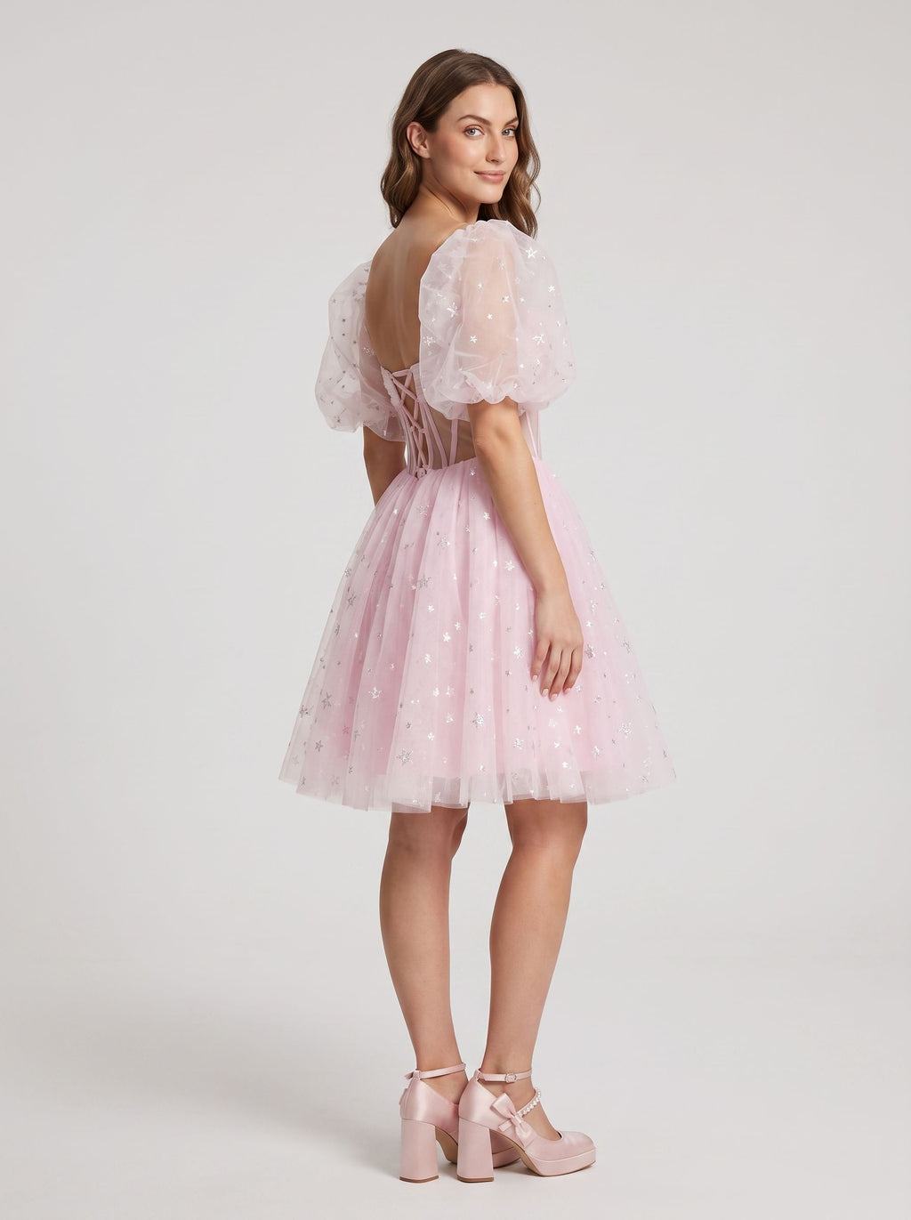 Petal Tulle A-Line Sweetheart Lace-Up Short Dress with Sequins