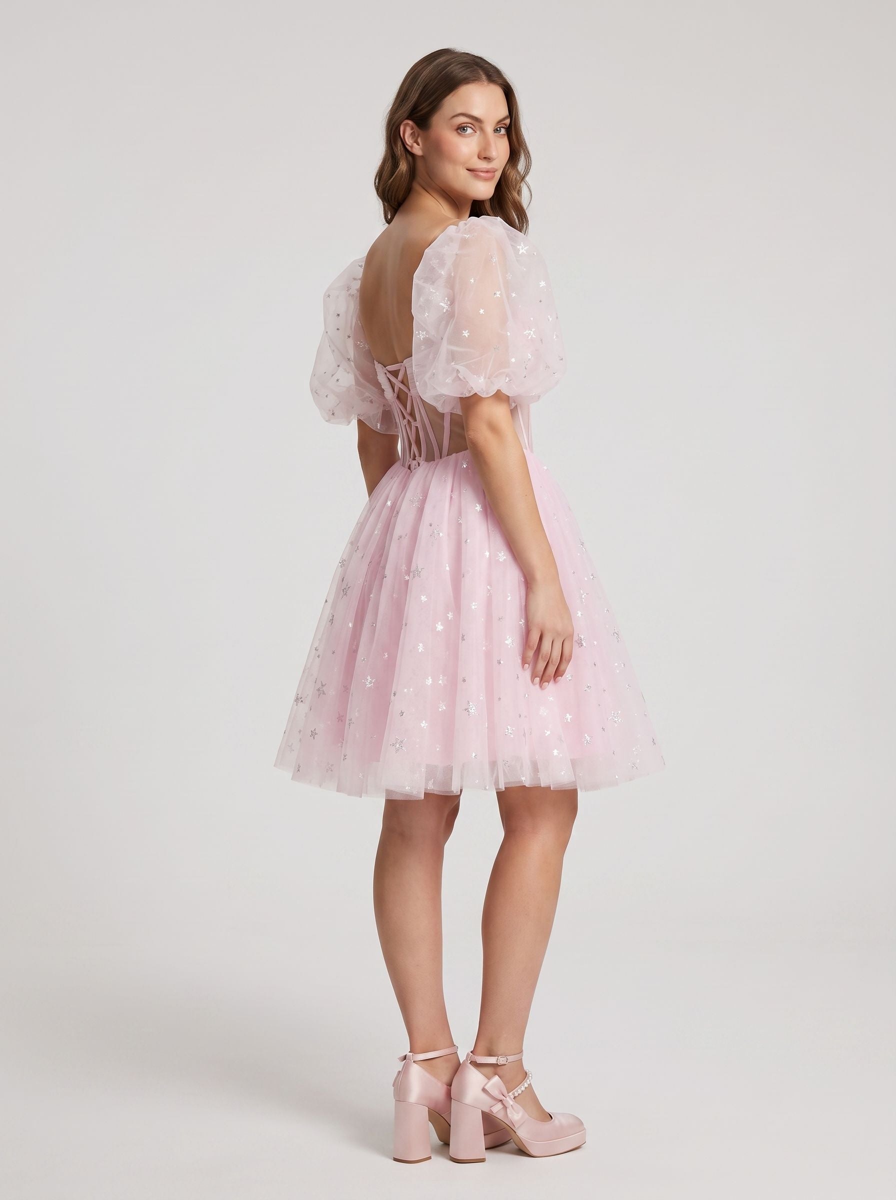 Petal Tulle A-Line Sweetheart Lace-Up Short Dress with Sequins