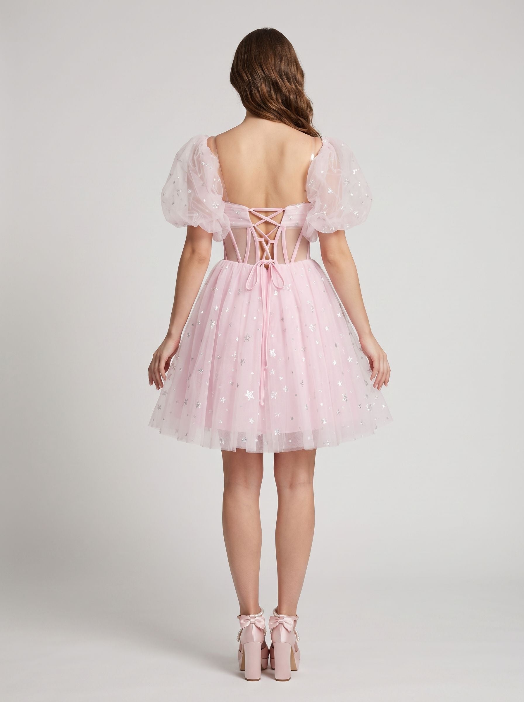 Petal Tulle A-Line Sweetheart Lace-Up Short Dress with Sequins