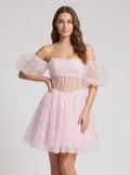 Petal Tulle A-Line Sweetheart Lace-Up Short Dress with Sequins