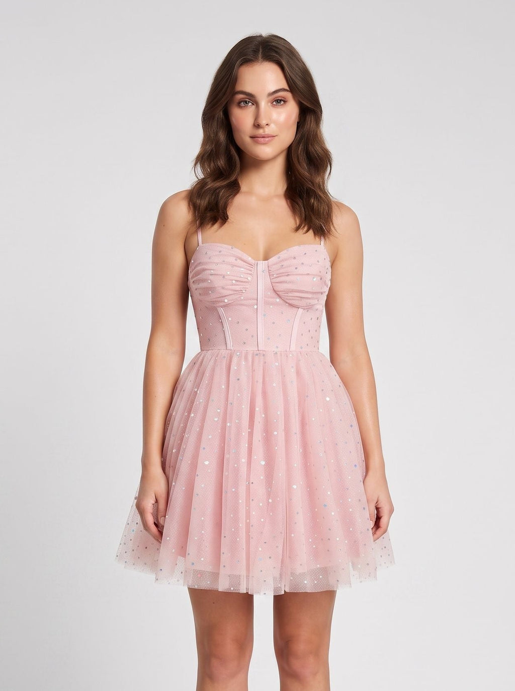 Petal Tulle A-Line Sweetheart Corset Back Short Dress with Ruched Bodice