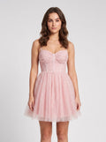 Petal Tulle A-Line Sweetheart Corset Back Short Dress with Ruched Bodice