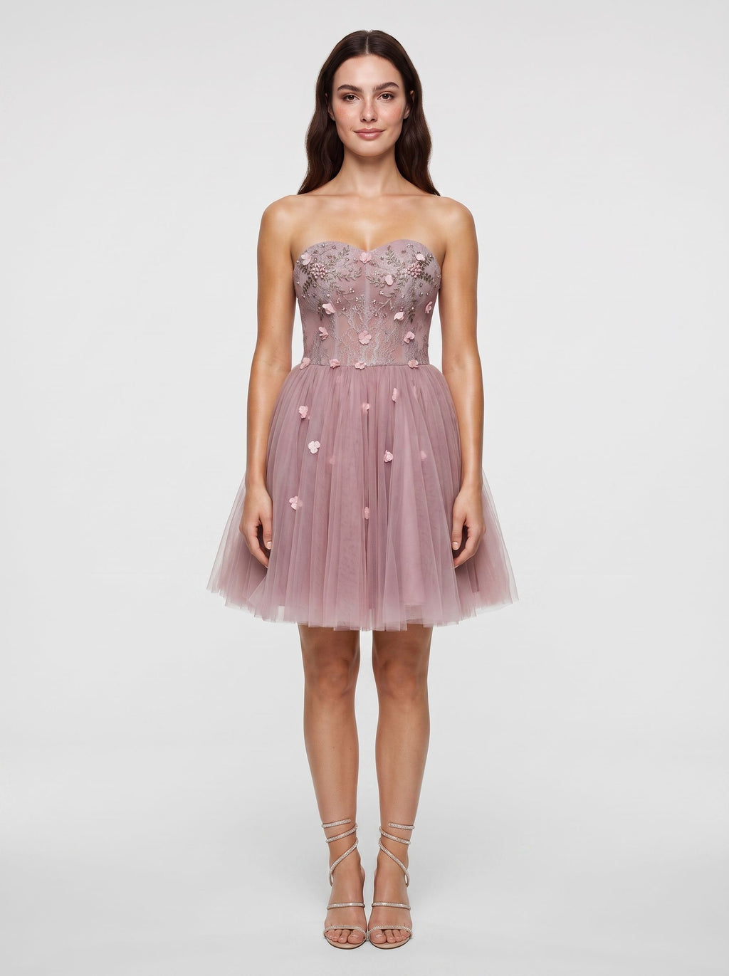 Purple Tulle A-Line Sweetheart Lace-up Short Dress with 3D Flowers