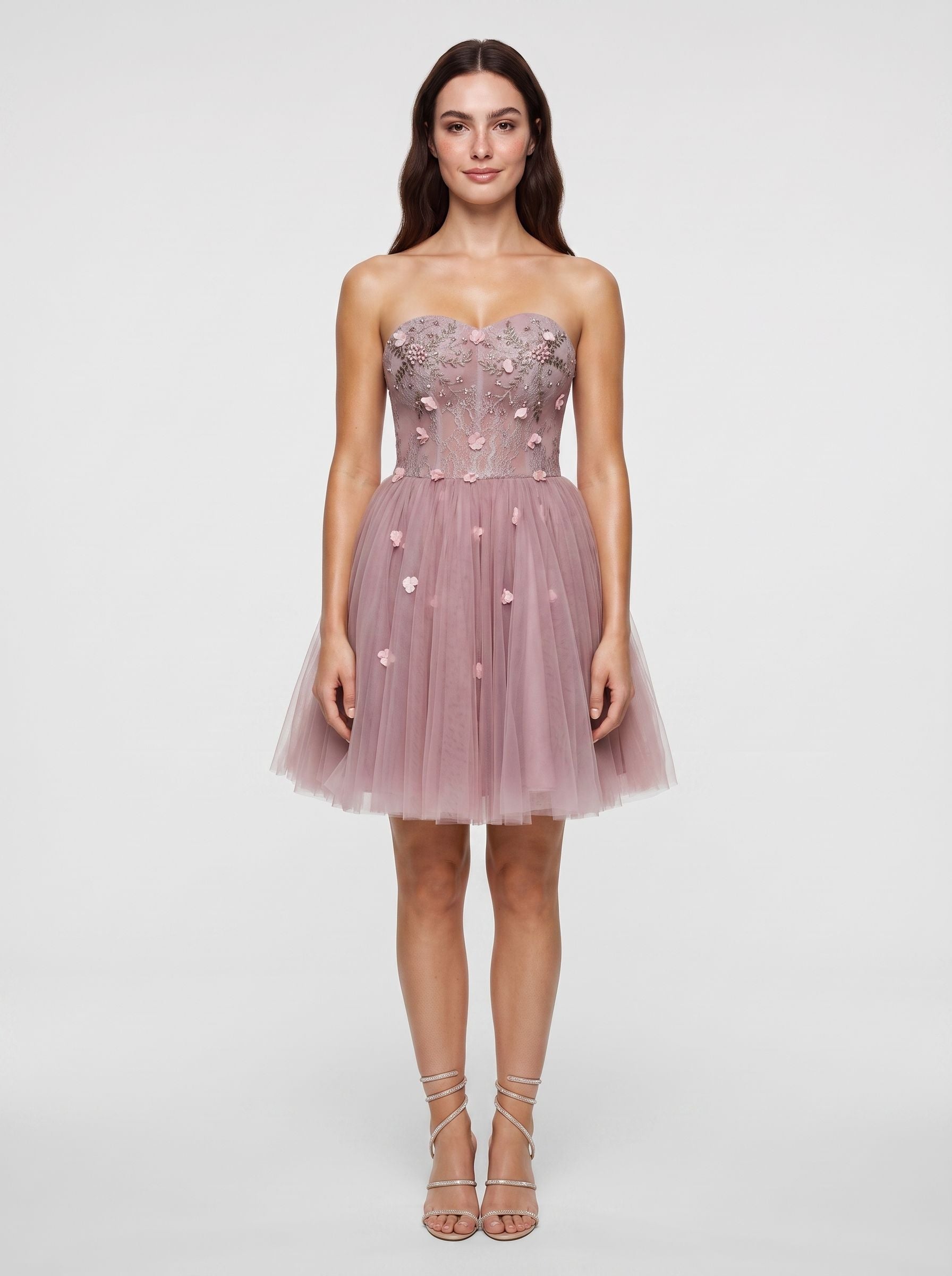 Purple Tulle A-Line Sweetheart Lace-up Short Dress with 3D Flowers