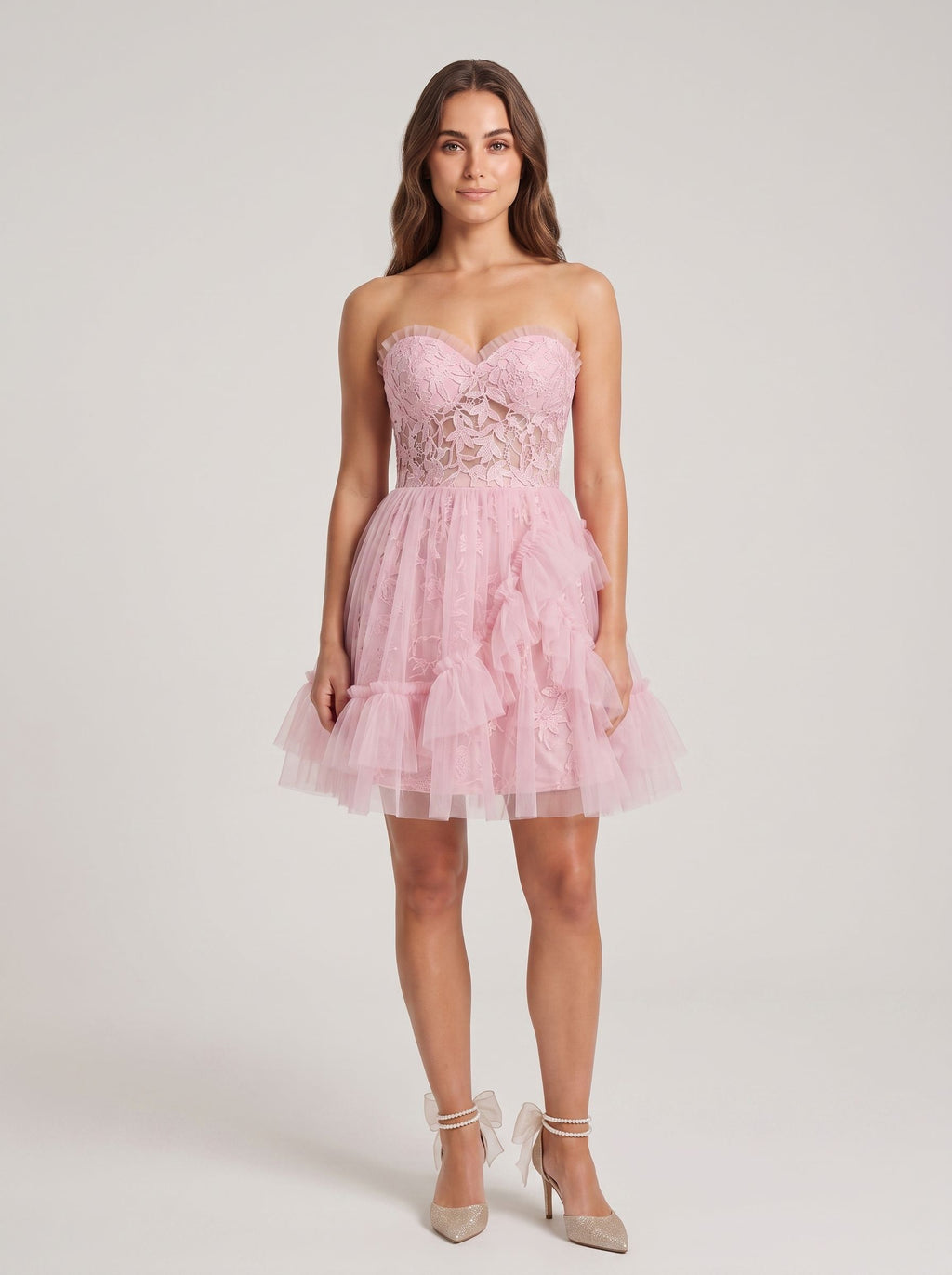 Petal Tulle A-Line Sweetheart Back Zip Short Dress with 3D Floral Appliques
